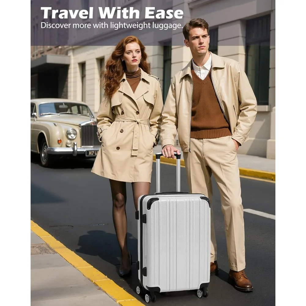 Expandable Suitcase PC+ABS Spinner 20in 24in 28in Carry-On Luggage in Orange, Medium Size 24in for Travel