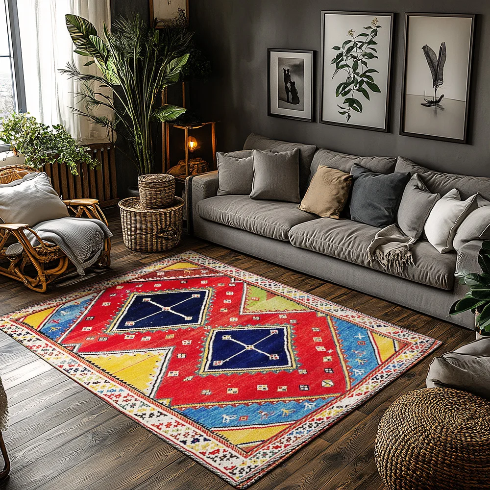 

Vintage Persian Area Rug Bohemian Carpet Non-Slip Floor Mat Living Room Decor Home Accent Kilim Pattern Throw Rug Indoor Outdoor