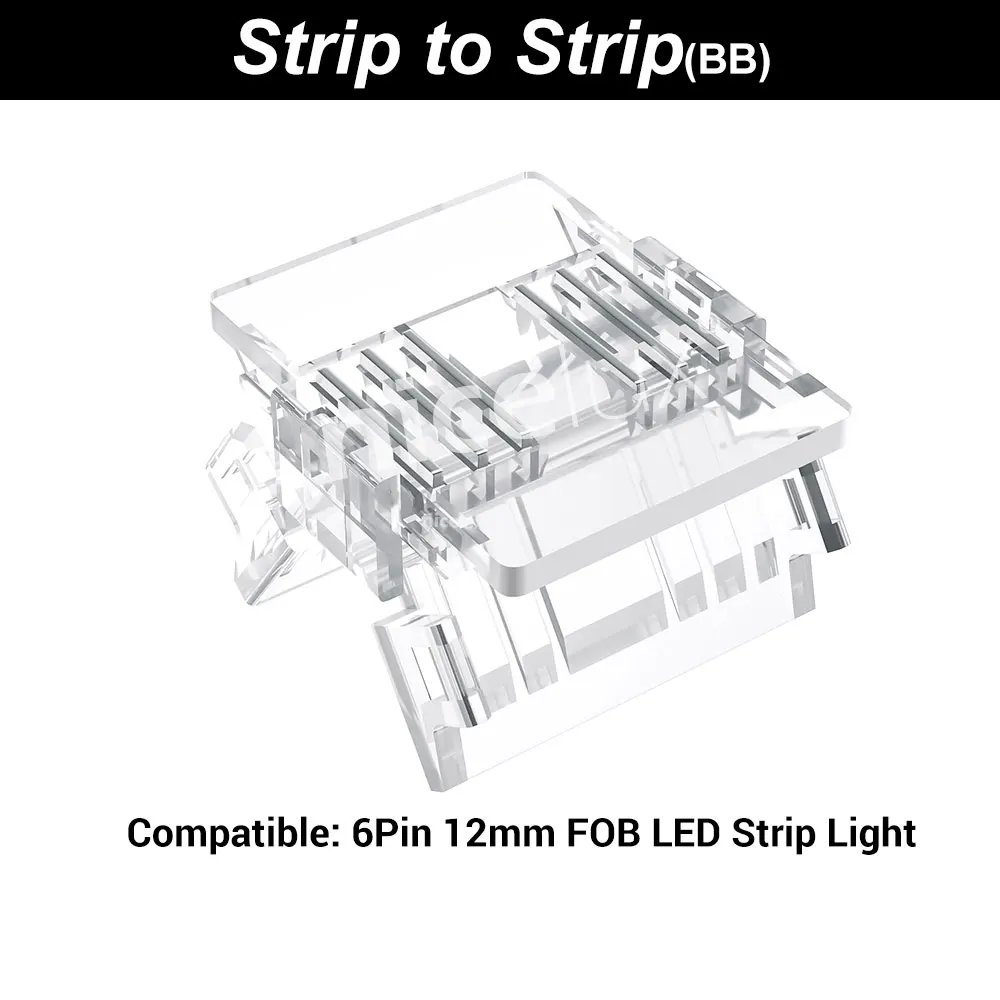 2024 6 Pin 12mm Connectors for RGBCCT FCOB Light Strips HD Transparent Solderless Cover Connector Angle for Aluminum Profile