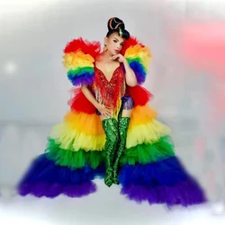 Costume Accessory Women Tulle Bicep Cape Rainbow Long Tulle Oversize Jackets Costumes For Stage Show Many Color Available