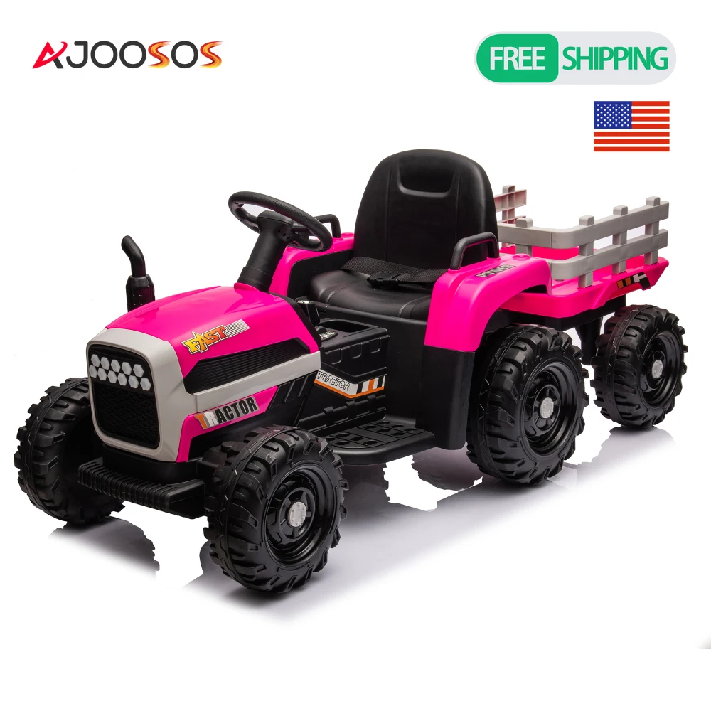 Ride on Tractor Trailer 24V Battery Powered Electric Tractor Toy 2WD electric car for kids Three speed adjustable safety belt