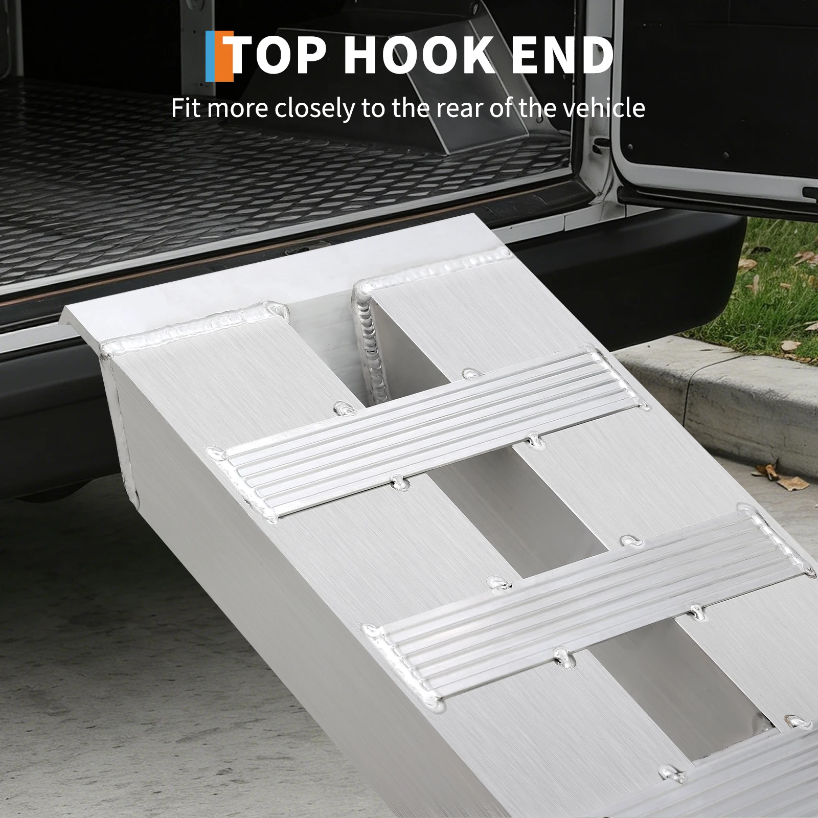 Heavy Duty Aluminum Loading Ramps for Pickup Trucks, 300 lbs Capacity Trailer Ramps with Top Hook End & Extension Plate, Anti-Slip ATV Ramps for Lawn Mower, Motorcycle, Snow Blower, E-Bike
