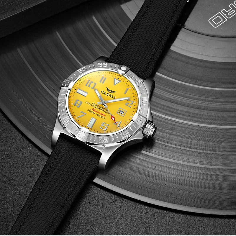 OUPAI 2022 New Arrival Sea Wolf Averager  Design Yellow Dial Deep Waterproof Sports Watch Man Automatic Luxury Big 46mm Watch