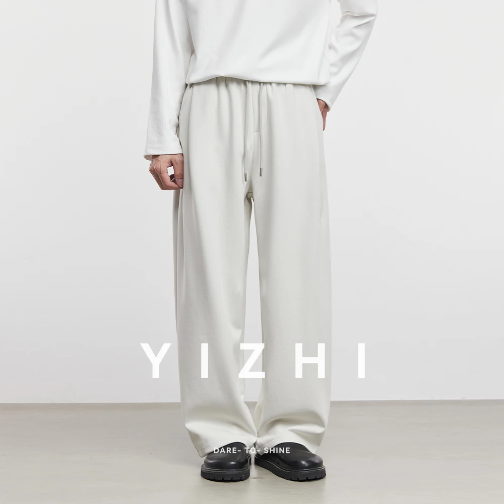 Autumn New Men's Casual Pants Fashion American Sports Straight Pants Elastic Waist Design Solid Color Men Outdoor Wide Leg Pants