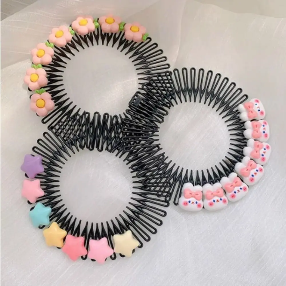 Sweet Spring Cartoon Invisible Extra Hair Holder Teeth Round Hair Styling Comb Flower Cartoon Design Fixed Teeth Combs Headwear