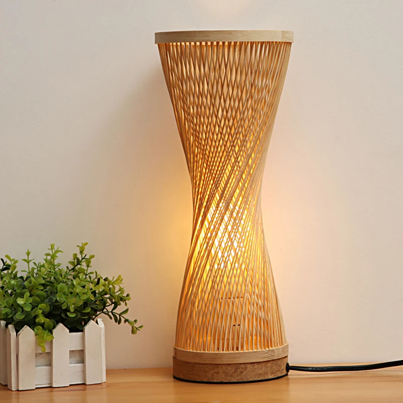 

Modern Hand Knitted Weaving Bamboo Table Lamp Bedroom Bedside Lamp Wood Rattan Lampshade Room Home Decor Art Desk Light