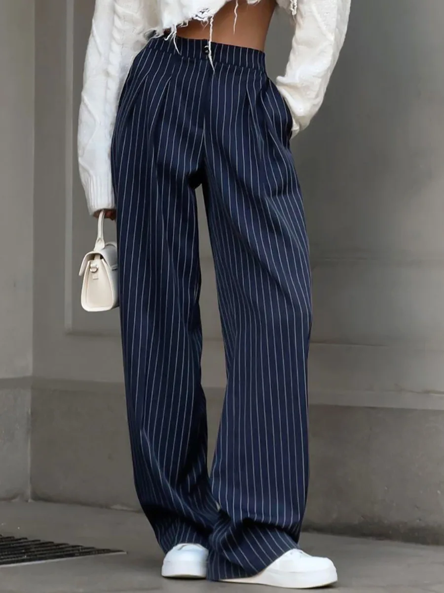 

CGC 2025 New Korean Fashion Striped Women Wide Pants Casual Designer Straight Trousers Vintage High Waist y2k Baggy Pants