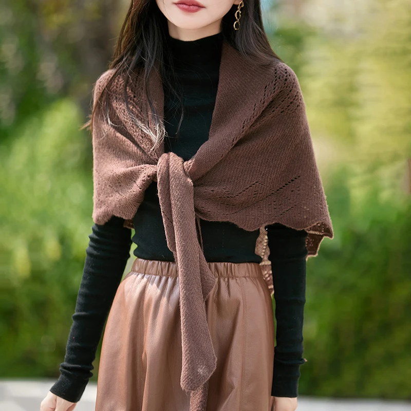 

Fall/Winter 100% Pure Wool Openwork Jacquard Shawl Cardigan Triangle Elegant Joker Knit Small Outside