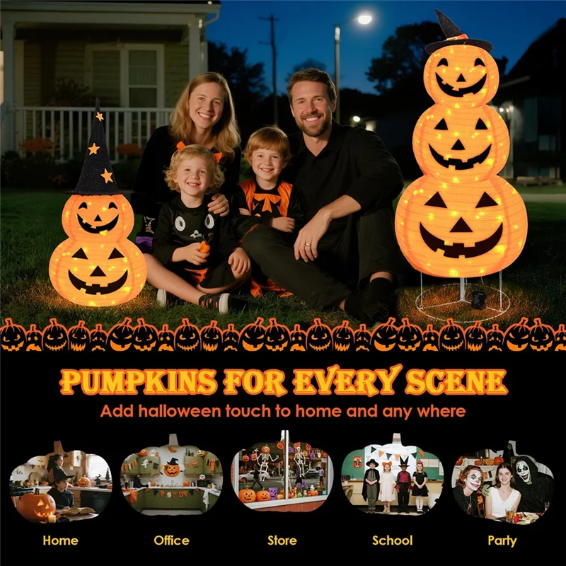 ABZV-Battery Operated 8 Modes 3FT Halloween Pumpkin Decorations, For Indoor Outdoor Home, Party, Yard Lights