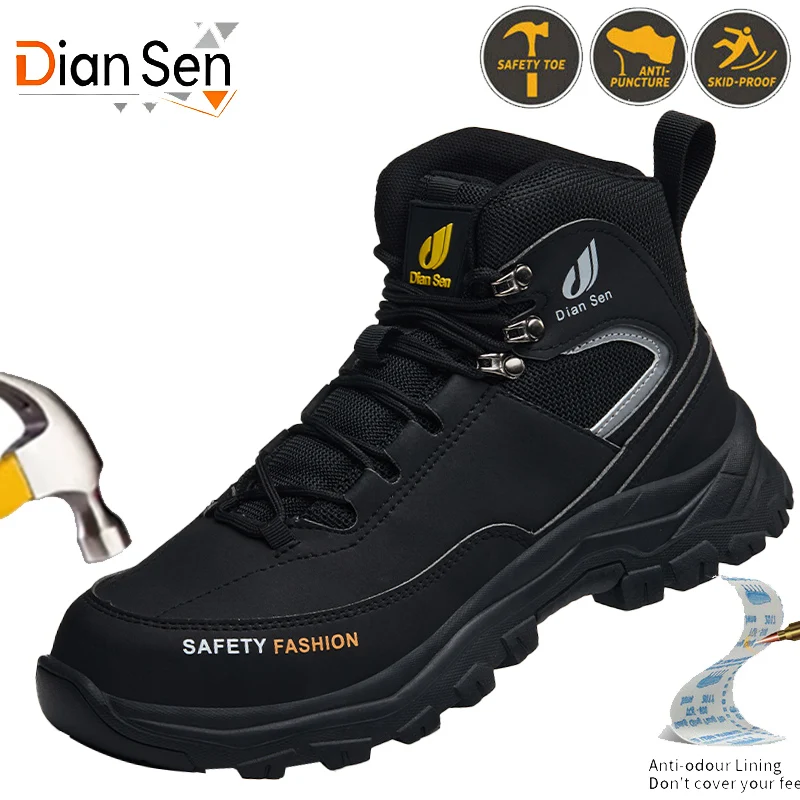 

High Top Work Boots Steel Toe Safety Shoes Rubber Sole & Slip Resistant Anti-Puncture Industrial Shoes Indestructible Shoes