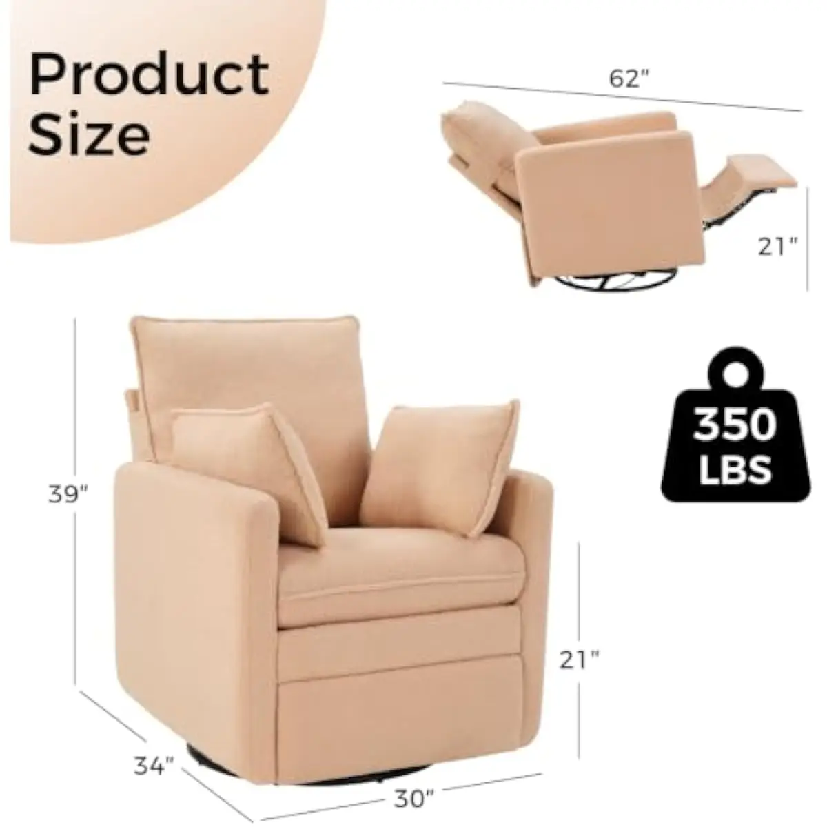 Swivel Rocker Recliner with Teddy Fleece Upholstery, 360° Rotation and Gentle 30° Rocking Motion, Removable Lumbar & Armrest Cus