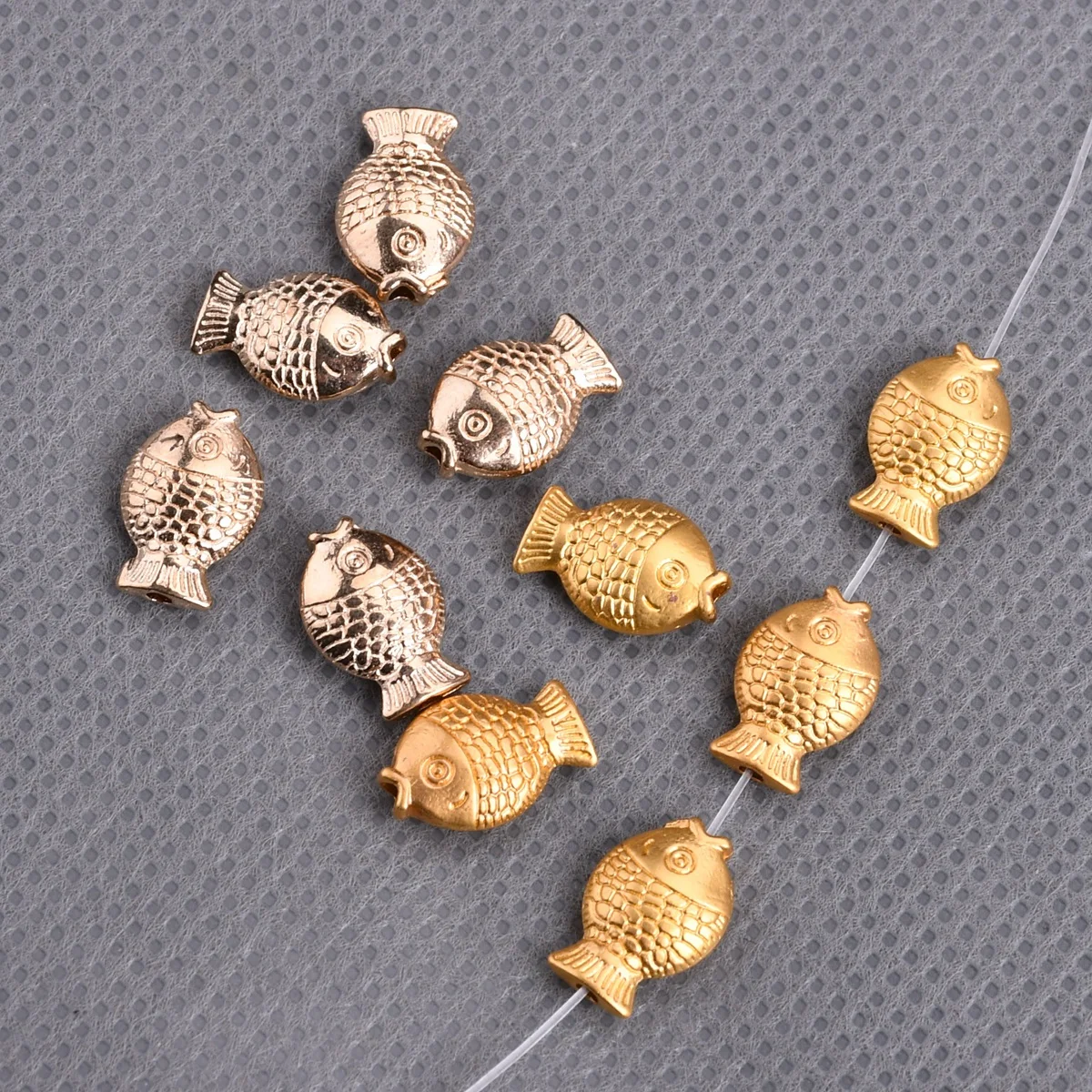 10pcs Matte Gold Color Fish Shape 12x8mm Loose Metal Craft Beads For Jewelry Making DIY Findings