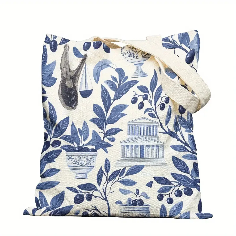Women S Greek Motif Tote Bag Blue and White Ancient Greece Design with Spacious Travel Work School Handbag Highquality Bags