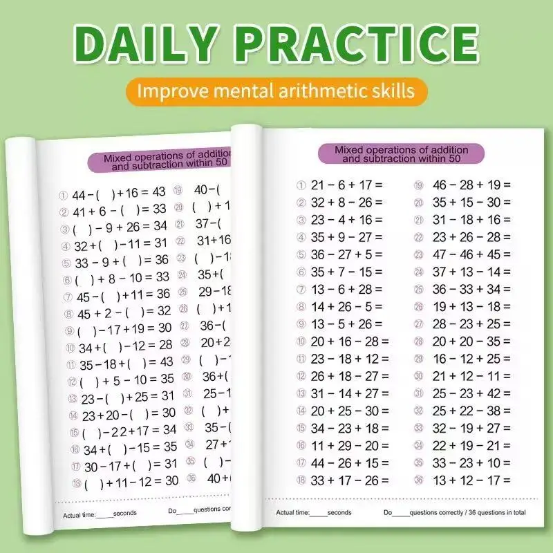 

Children Addition and Subtraction Learning Math Preschool Math Exercise Book Within 10-100 Handwriting Practice Notebooks
