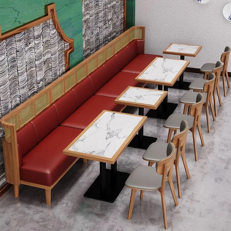Modern Commercial Restaurant Furniture Set Solid Wood Booth Sofas Chairs Restaurant Tables Chairs