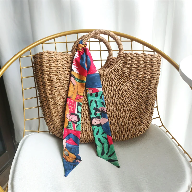 New Hijabs For Women Luxury Silk Scarf Twill Print Wrap Bag Ribbon Headband Brand Fashion Headwear Foulard Women\'s Hair Scarf