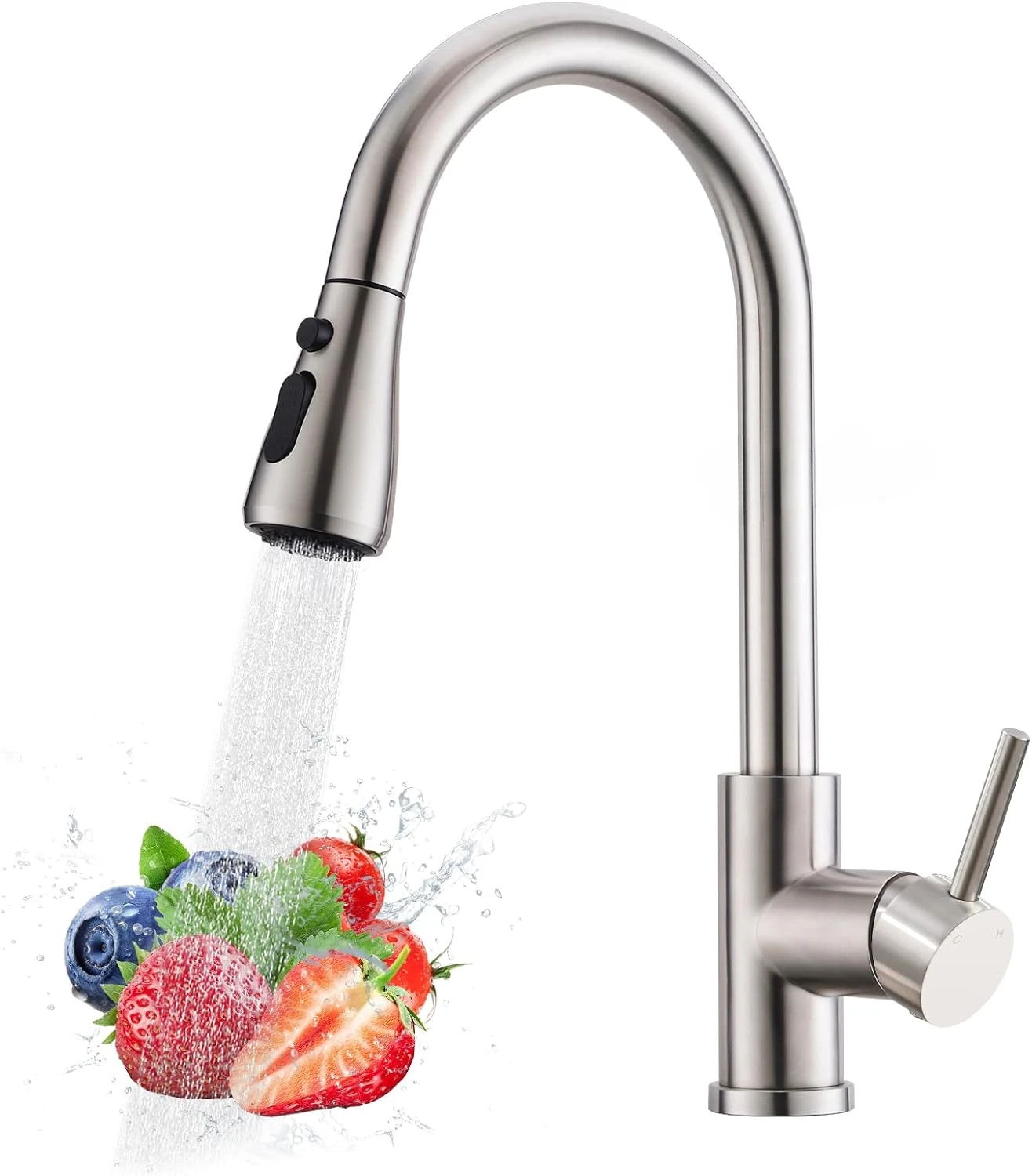 Kitchen Faucets, Kitchen Sink Faucet with Pull Down Sprayer Brushed Nickel Stainless Steel Modern High Arc Single Handle