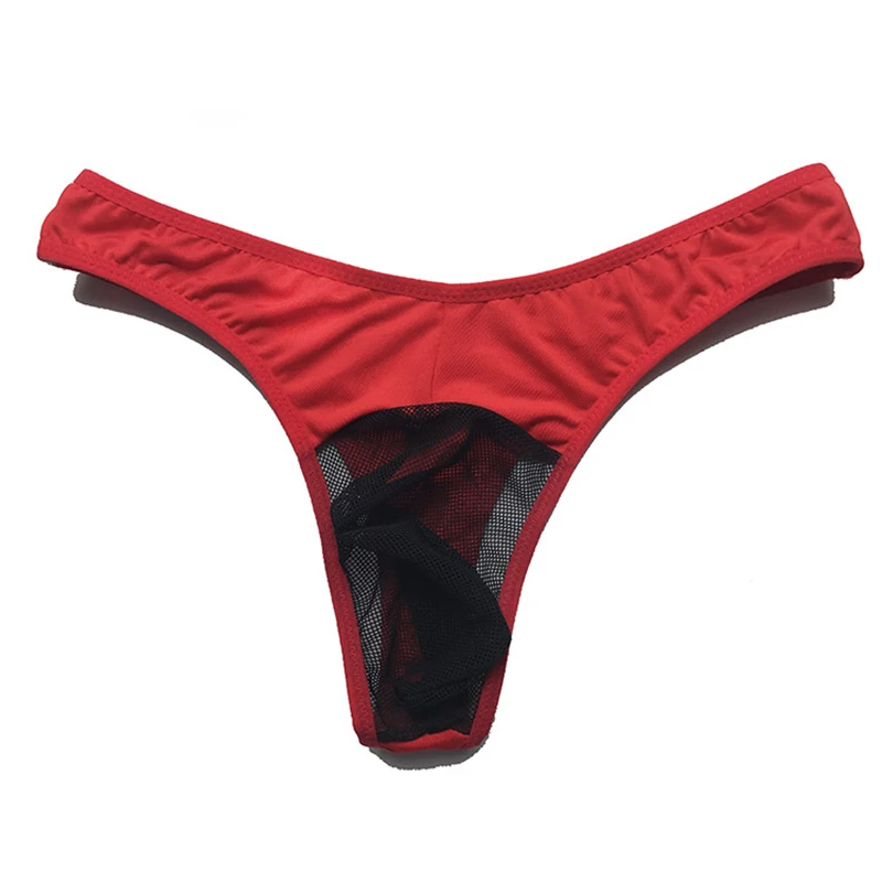 Calzoncillos transparentes ahuecados de cintura baja para hombre, Tanga transpirable con parte trasera en T, Bikini, lencería de retazos en forma de