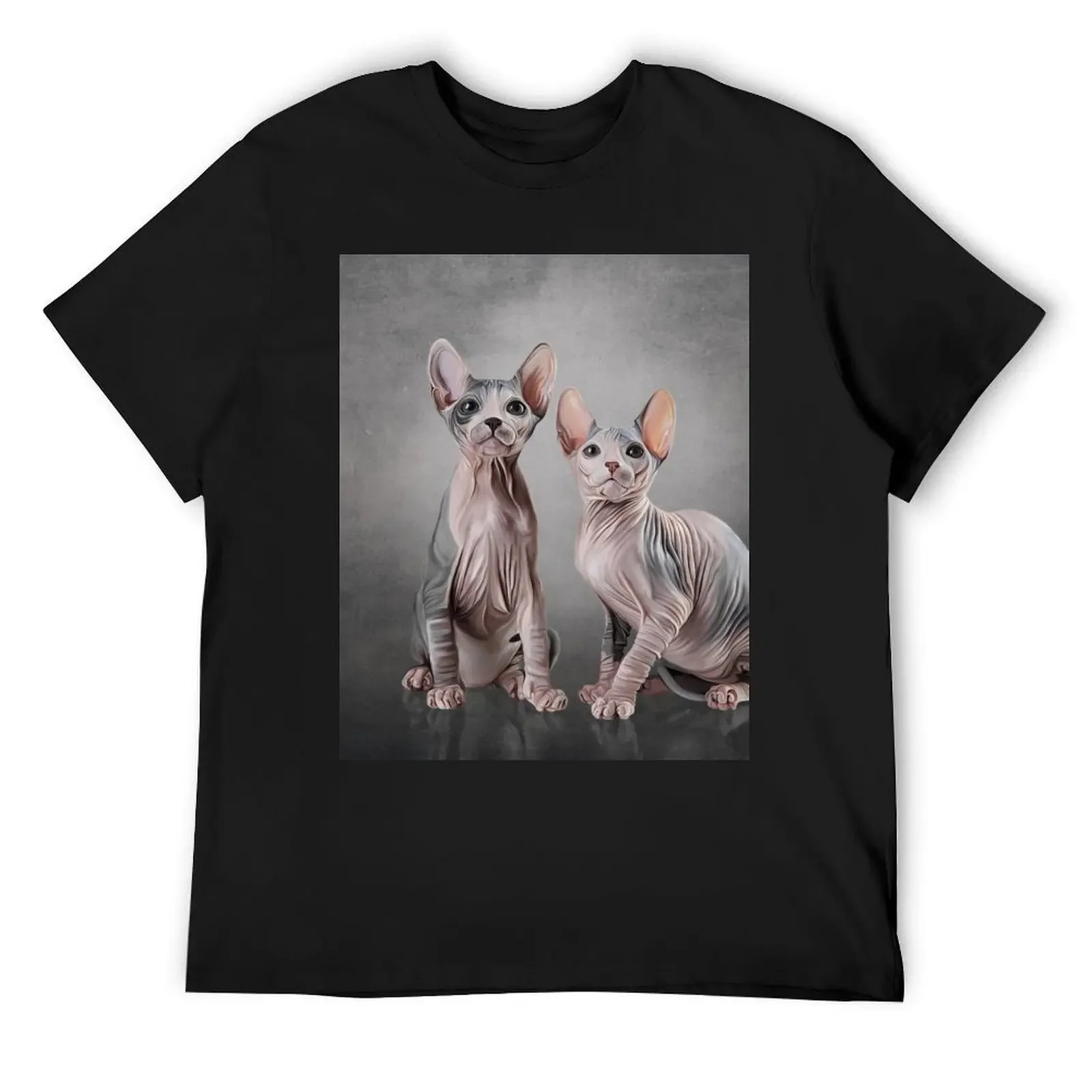 Drawing two cats Sphynx, hairless T-Shirt vintage anime shirt graphic shirts for a boy clothing for men