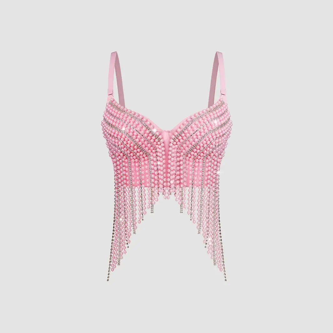 

High-End Rhinestone Tassel Strap Crop Top Heavy Embroidery Sexy Girl Sle Vest ort Length Polyester Fiber DB728DB728