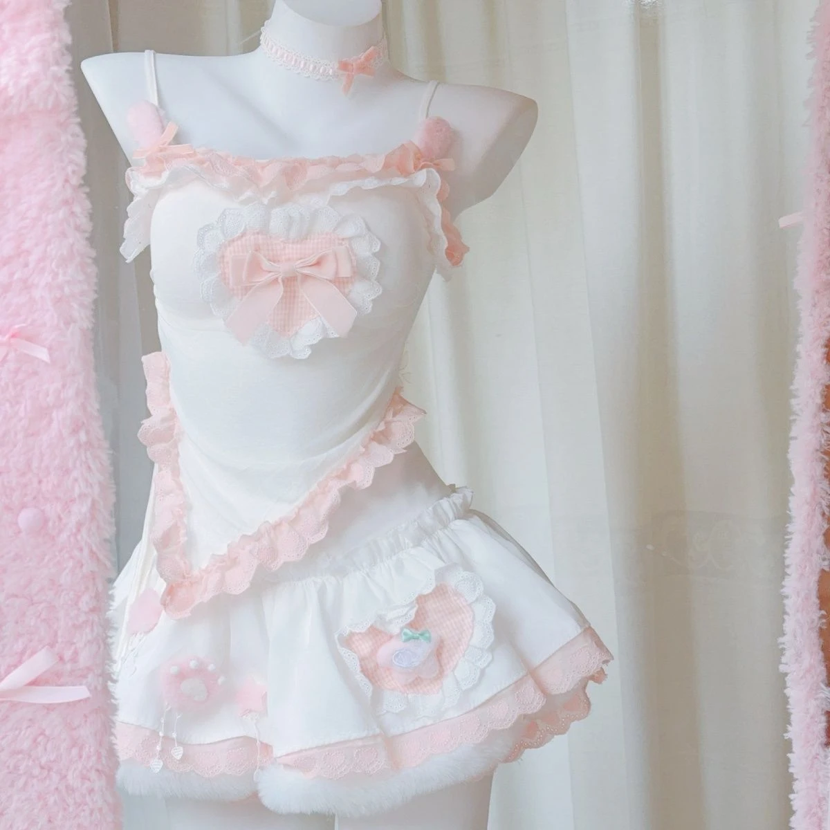 Canotta irregolare con fiocco staccabile + minigonna a vita sottile Set da due pezzi per ragazza dolce Abiti Y2k Primavera Nuovi set di gonne originali