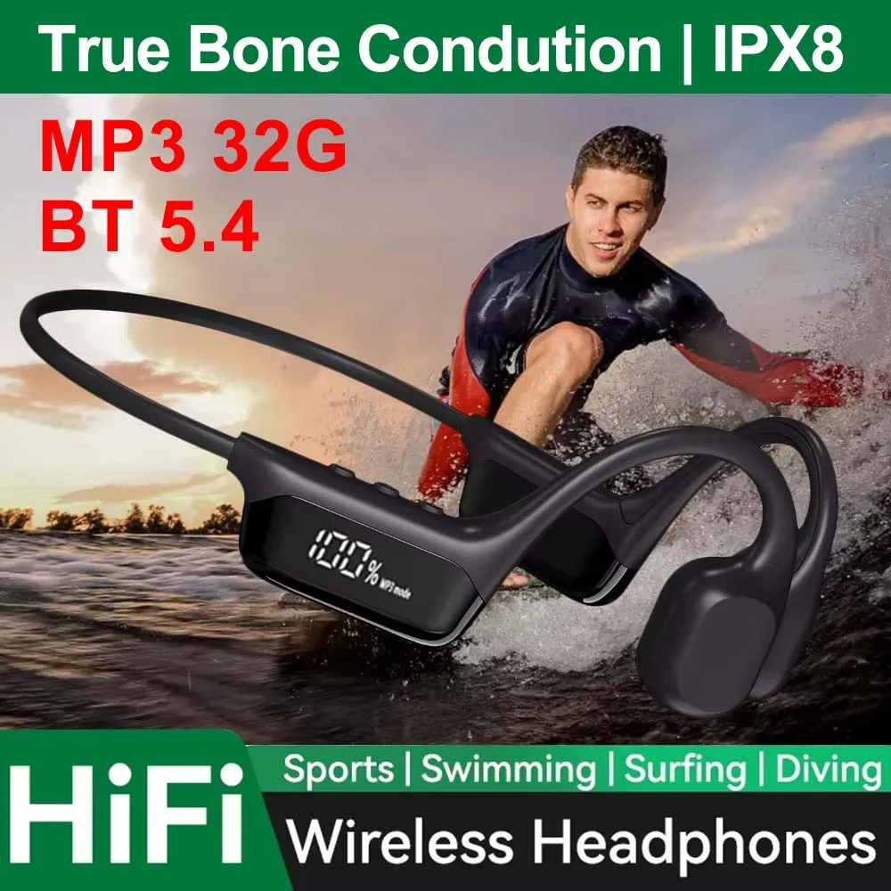 

TWS Wireless Swimming Bone Conduction Headphones For Surfing Diving IPX8 Waterproof 32GB Underwater MP3 Player Bluetooth Headset