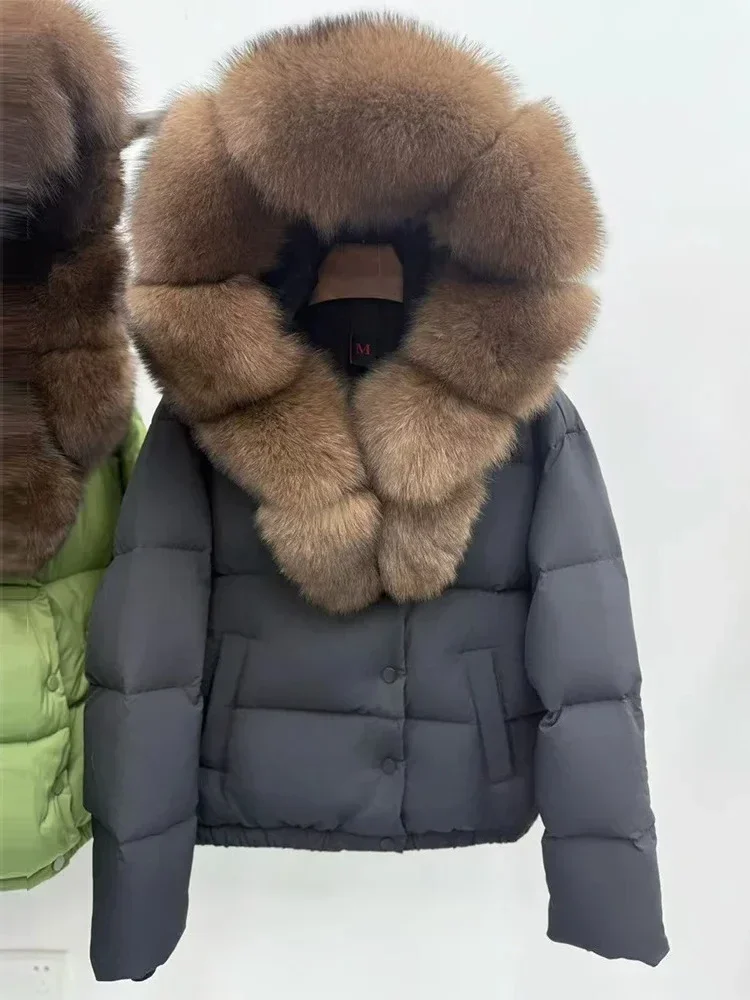 Mantel Bulu Rubah Asli Wanita, Mantel Bulu Angsa Putih, Jaket Pendek Musim Dingin, Mantel Tebal Berbulu, Bulu Asli Baru, Mantel Bulu Hangat, Mantel Bulu Asli