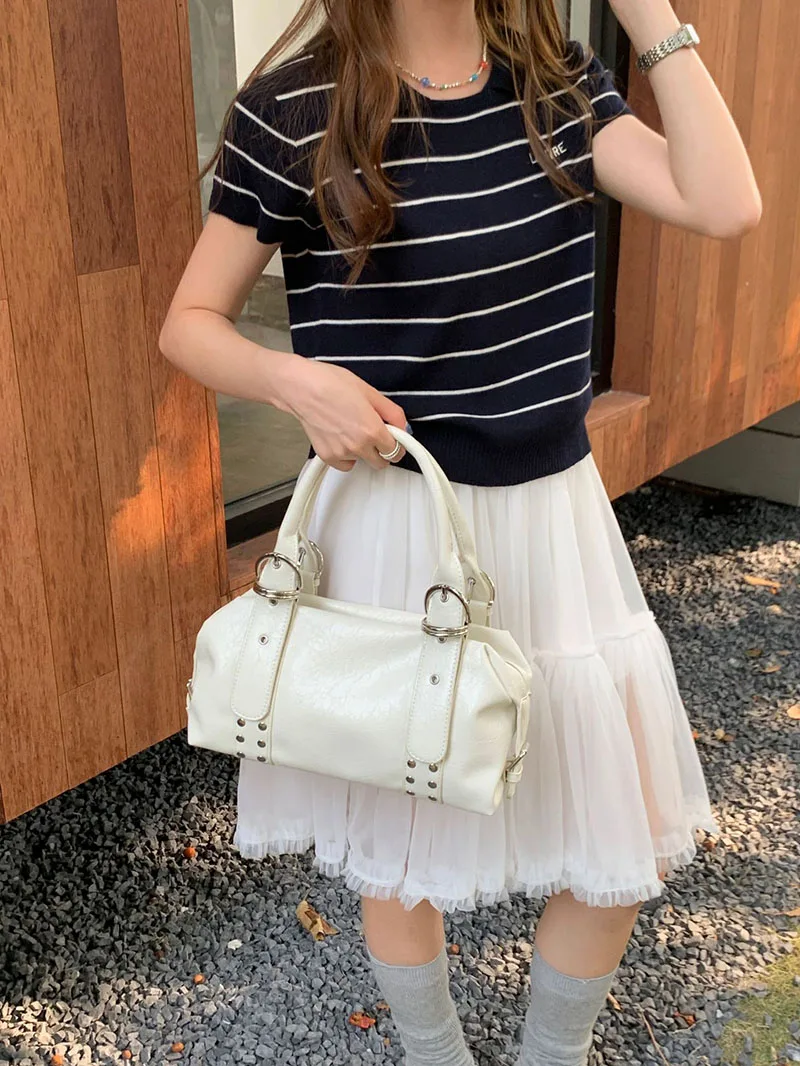 أزياء برشام البولينج حقيبة مصمم حقائب النساء الفاخرة لينة بو الجلود حقائب الكتف حقيبة دراجة نارية #6