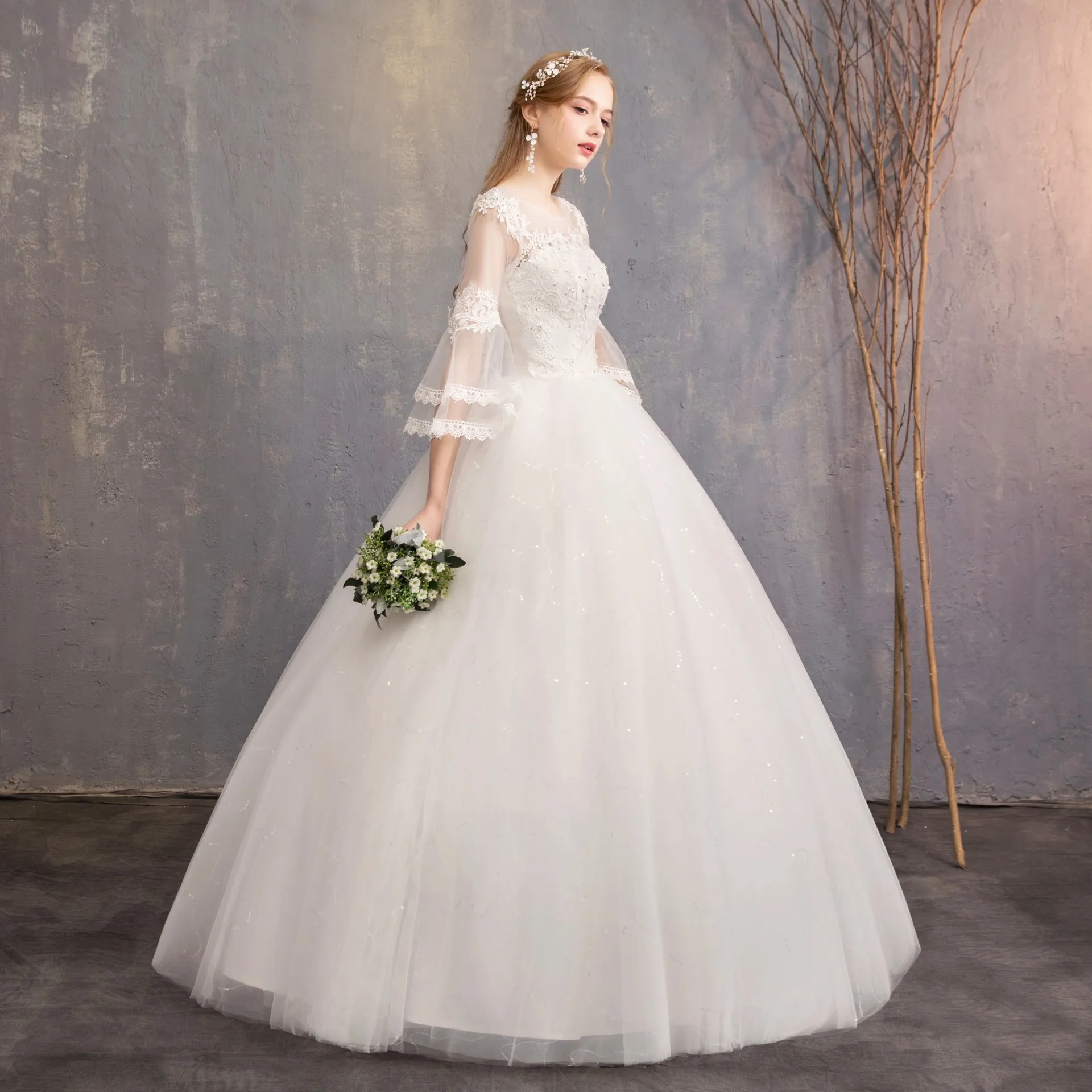 Elegant O-neck Appliques Illusion Lace Tulle Wedding Dresses 2025 Sweep Train Ball Gowns Bridal Gowns Vestido De Noiva