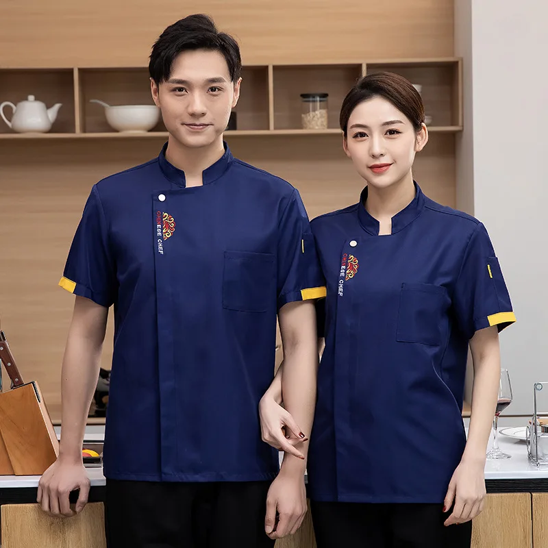 Chef Overalls Men's Short Sleeve Hotel Dining Kitchen Thin Breathable Clothes Summer Chef Restaurant Work Wear