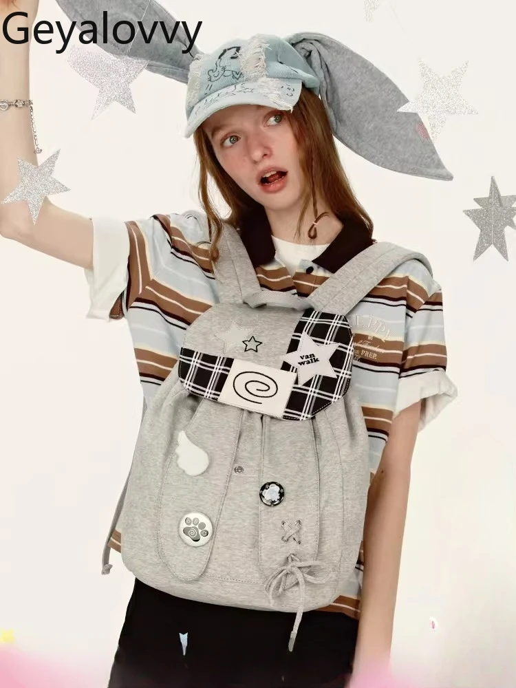 

Оригинальный стильный рюкзак с ушками кролика и завязками, универсальный, для девочек, студенток, для путешествий, поездок на работу и учебы