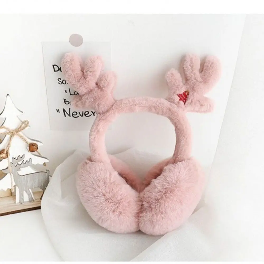 Foldable Design Reindeer Antler Earmuffs Fluffy Faux Fur Soft Material Thermal Earmuffs Portable Size Kawaii Antler Decor