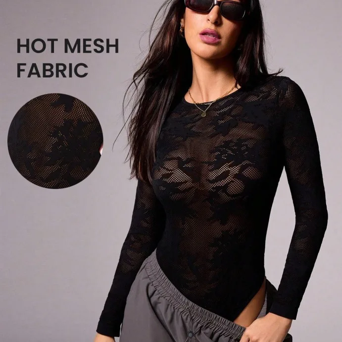 

Sexy See-tough Me Hollow-out One-piece Yoga Fitn Suit Translucent Bodysuit for Women Breathable Sportswear