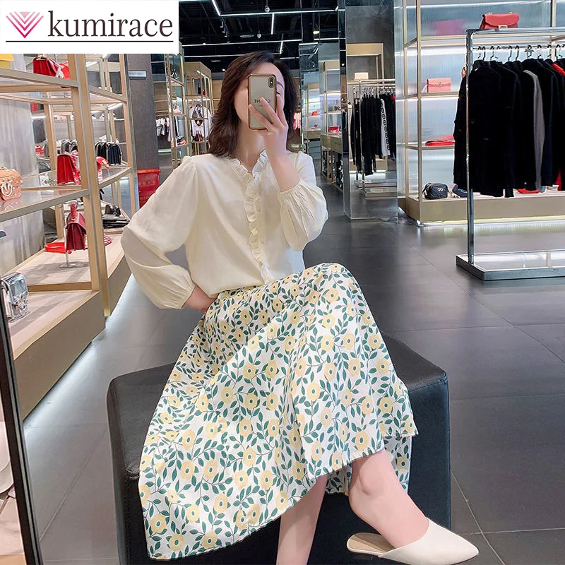 

Spring/Summer Fashion Two Piece Women's 2023 Korean Version New Loose Shirt+Printed Half Skirt Two Piece Women's Dress Set Dress