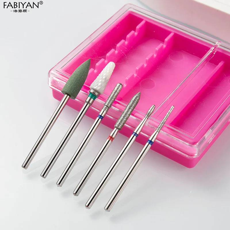 6 unids/set fresa para manicura piedra de cuarzo cerámica diamante arena brocas para uñas accesorios y herramientas para máquina pulidora