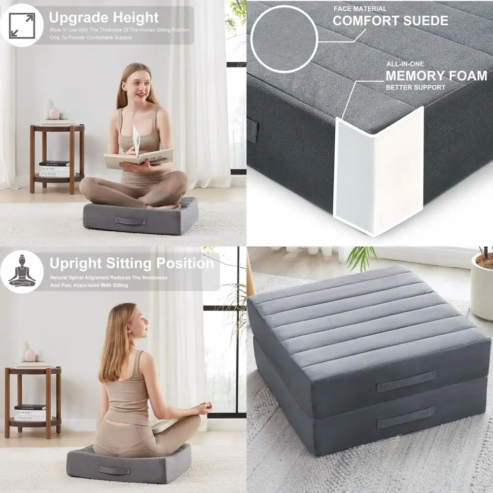 

Модернизированные большие подушки для пола из пенопласта — мягкие тафтинговые подушки для сидения для взрослых — 22-дюймовые серые подушки для йоги