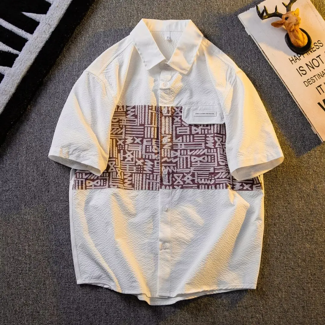 

Summer Large Size 250 Pou Men's irt ort Sve Bread Pattern Couple Color Blo Outerwear Casual Loose Fit Youth Trend