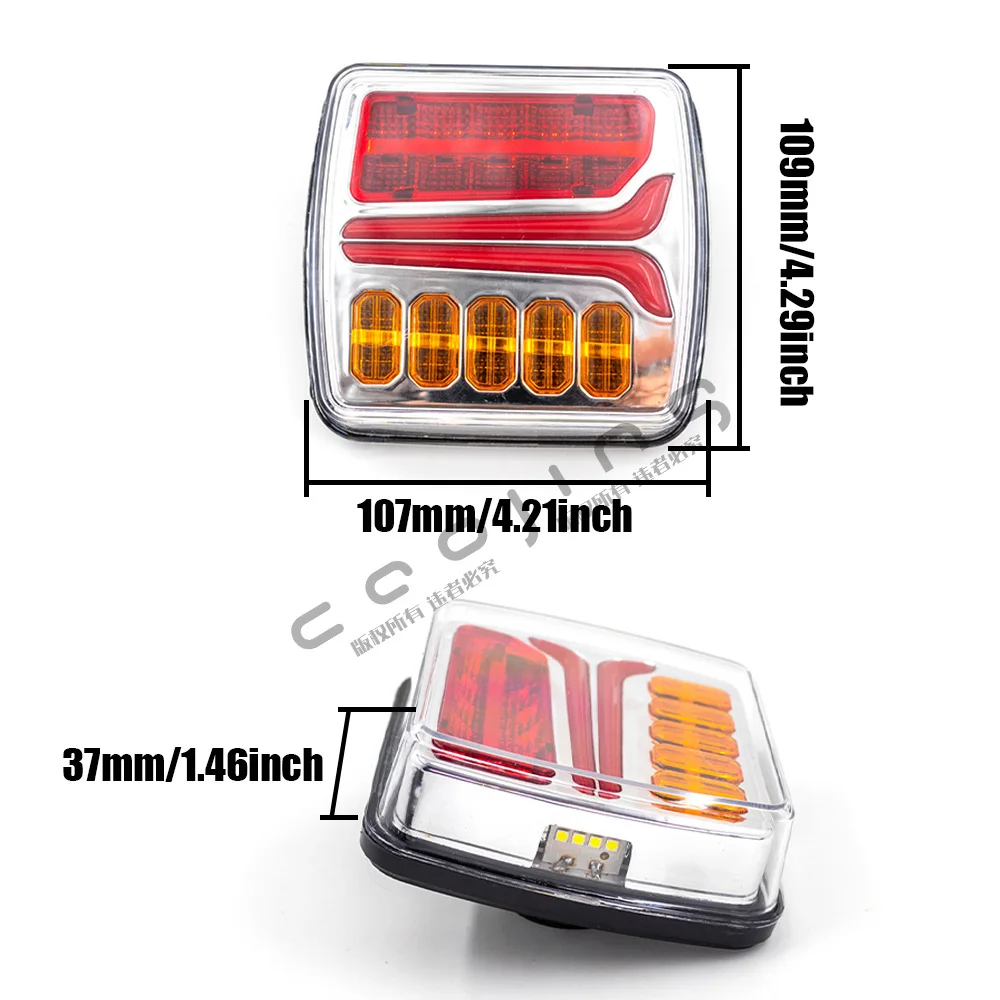 2pcs 12V-24V 4inch Square LED Tail Light Licesen Plate Taillight Turn Signal For Trailer Bus Pickup Rear Left Right Brake Lamp