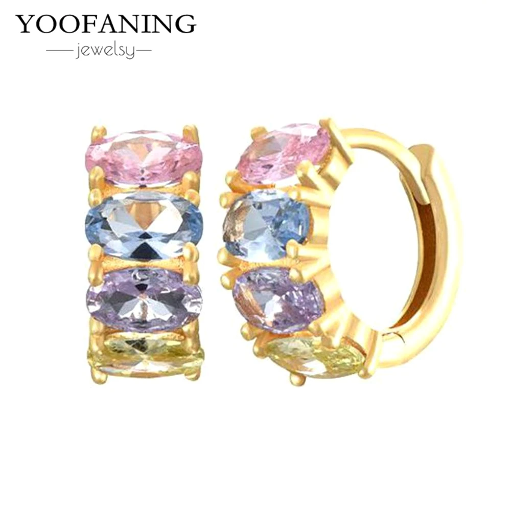 YOOFANING 925 Silver Earrings Premium Purple Sea Blue Buckle Women's Earrings Floral Tassel Crystal Perforated Earrings Jewelry