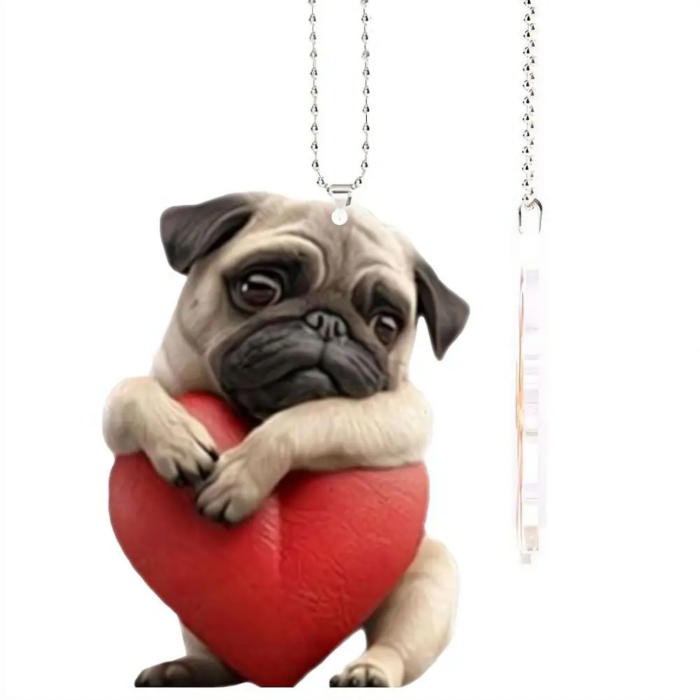 Gift Pug Rearview Mirror Ornaments Acrylic Anime Hanging Charms Personalized Backpacks Pendant Vehicle Accessories