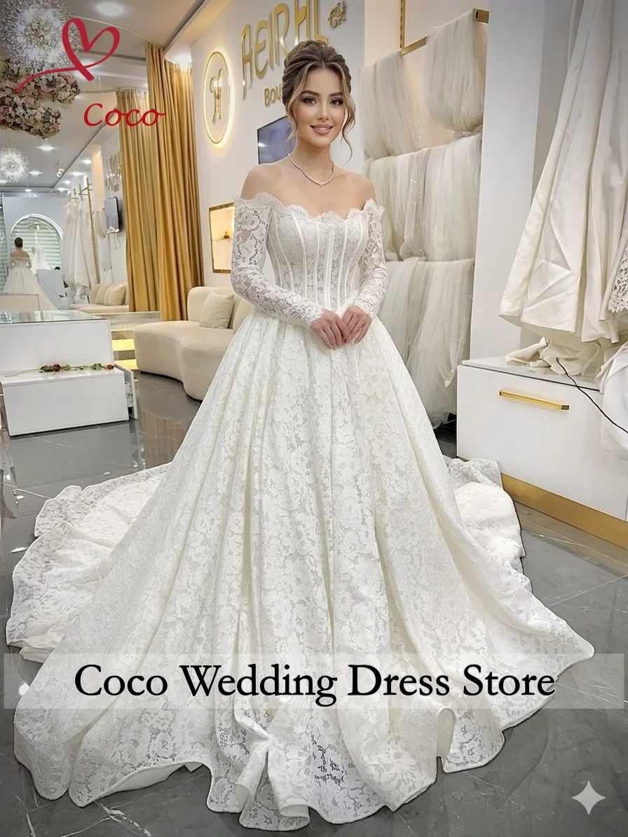 

Изысканное свадебное платье на заказ с объемными цветами, А-силуэт, бальное платье, длинный рукав, вырез-сердечко, вышивка, кружево, для невесты