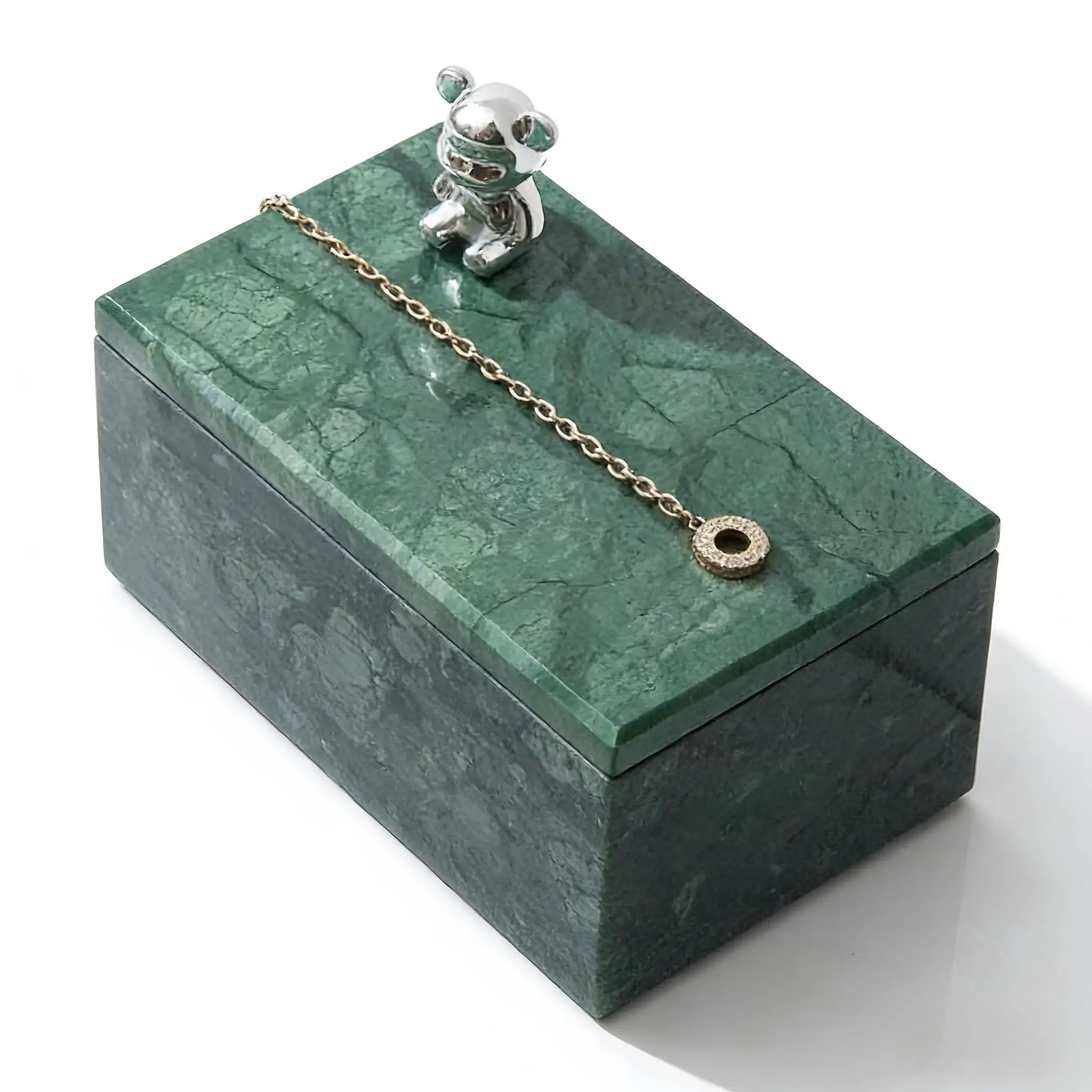 

Green Marble Box, Natural Stone Storage, Container Organizer for Qtips, Makeup Brush, Bathroom Vanity, Home Decor