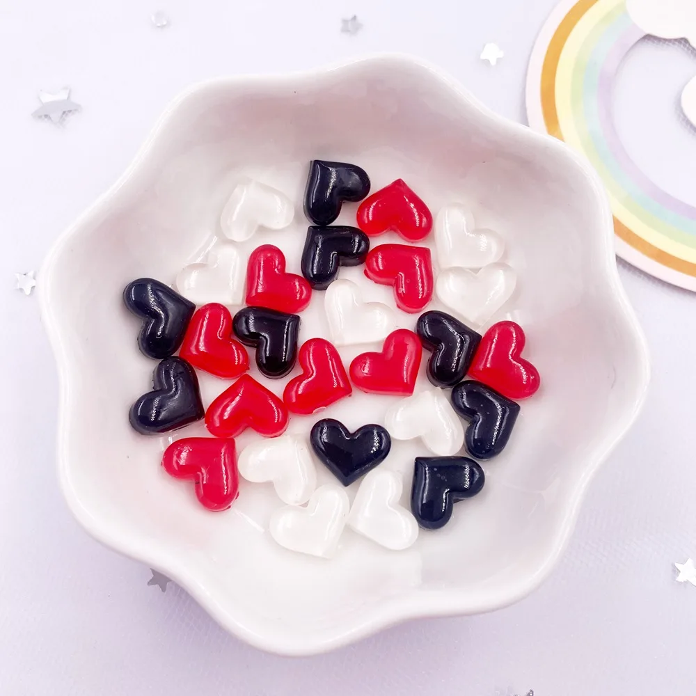 50pcs Resin Mini Cute Crystal LOVE Black White Red Heart Art Nail Flatback Rhinestone Applique DIY Wedding Scrapbook Decor Craft