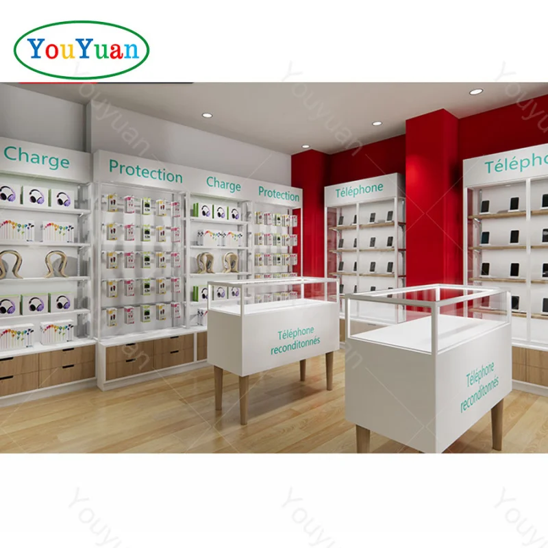 (customized)Hot Selling Wood And Glass Showcase Cabinet Phone Shop Counter Top Showcase With Shelf Displays