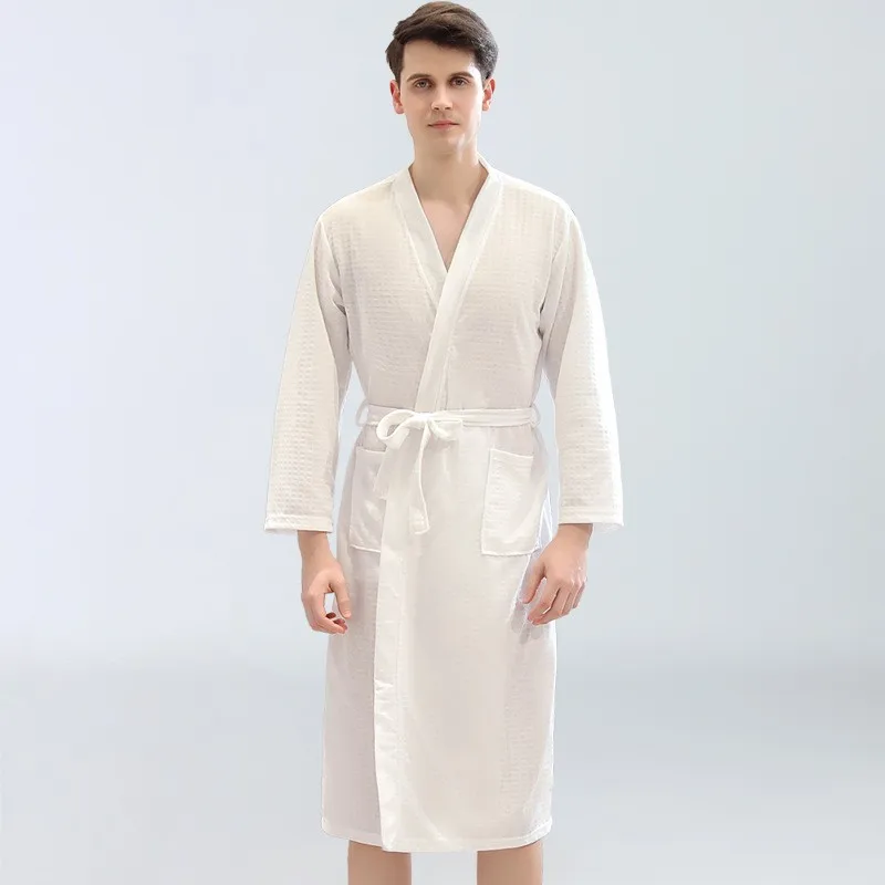 Spring and Summer Waffle Bathrobe Men and Women Sauna Clothing Sweatshirt Robe Men\'s Water-Absorbent Quick-Drying Homewear