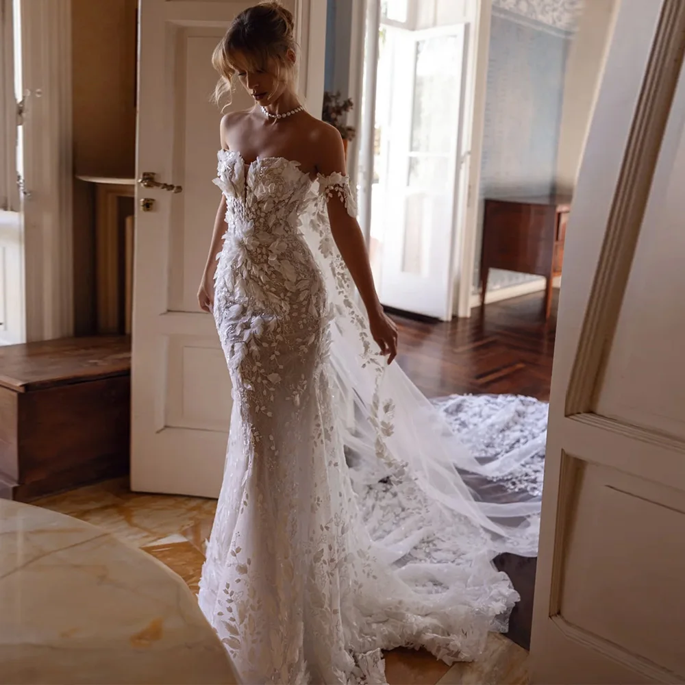 

Индивидуальные свадебные платья ручной работы с цветами и пайетками, очаровательное свадебное платье-русалка без бретелек, элегантное платье из органзы.