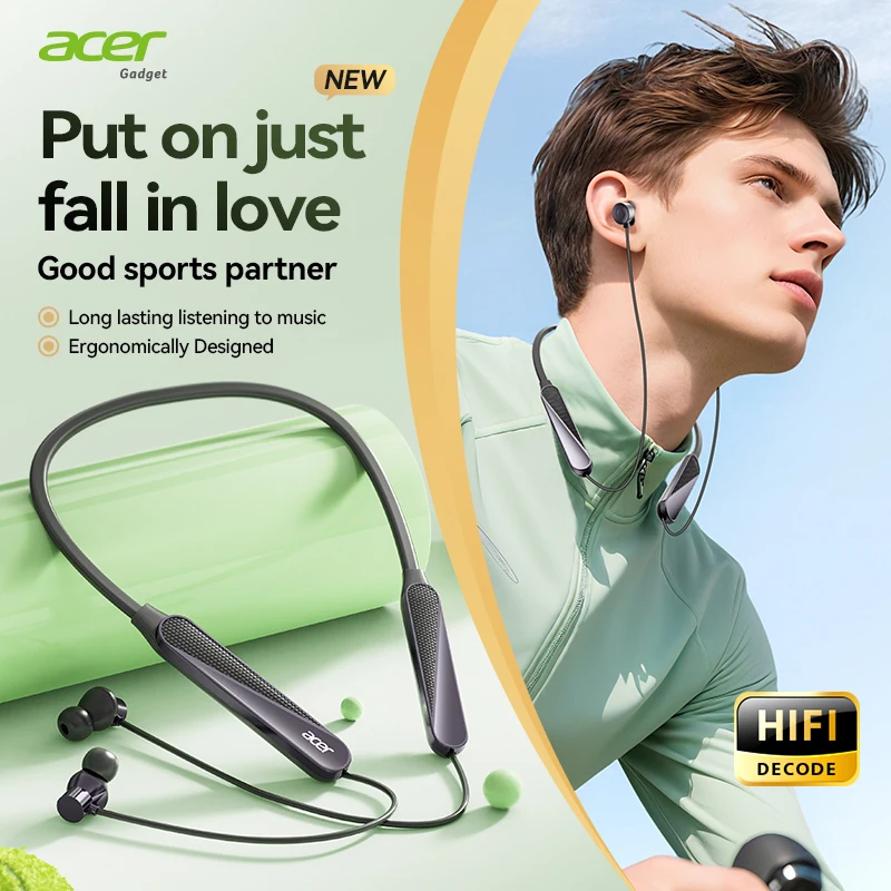 سماعة بلوتوث لاسلكية Acer Ohr561، مثبتة على الرقبة، مخصصة للرياضة والجري وركوب الدراجات، ميكروفون مدمج عالي الوضوح، تقليل ضوضاء المكالمات، جودة صوت Hifi عالية الوضوح، عمر بطارية طويل للغاية #6