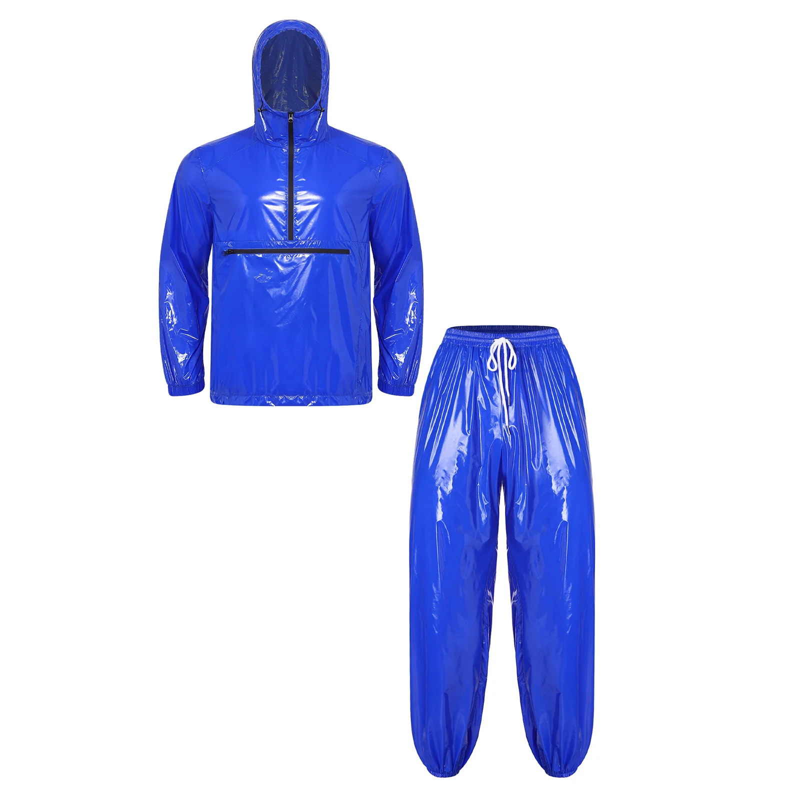 

Men Waterproof Tracksuit Front Zipper Pocket Hoodie Sweatshirt Elastic Waistband Jogging Pants for Rainy Days Jogging Workout