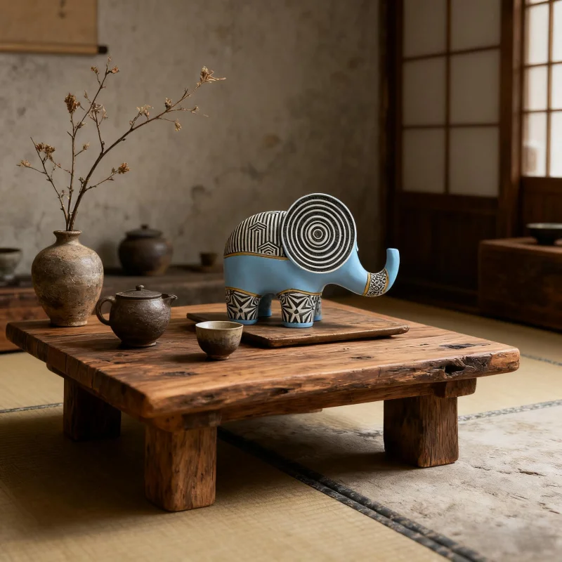 

Blue geometric creative elephant statue ornament，Sitting Elephant and Standing Elephant Design，Home Decorations and Crafts