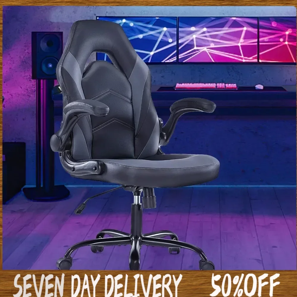 

Gaming Chair Office Flip-up Armrest Chair with Soft Padded Height Adjustable Desk Computer with Lumbar Suppo